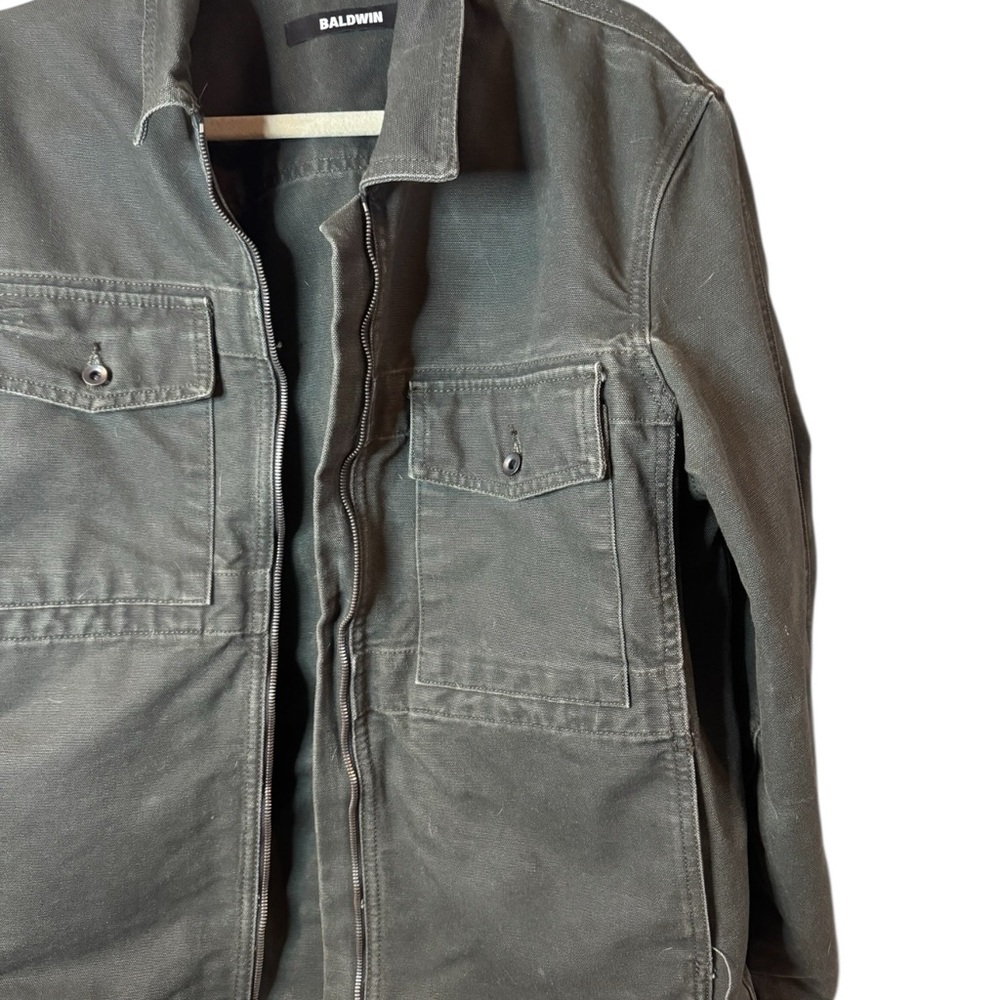 Baldwin Men's Dark Green Utility Cargo Zip Up Size L Made in USA Cotton Jacket - Picture 3 of 7